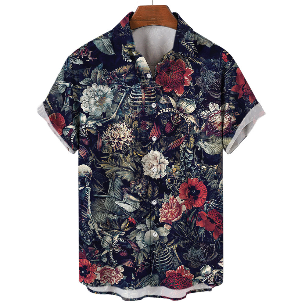 Songkran เสื้อเชิ้ตแขนสั้น พิมพ์ลายหัวกะโหลก 3D สไตล์ฮาวาย เรโทร ระบายอากาศ ใส่สบาย ขนาดใหญ่ 5xl สําหรับผู้ชาย 2024