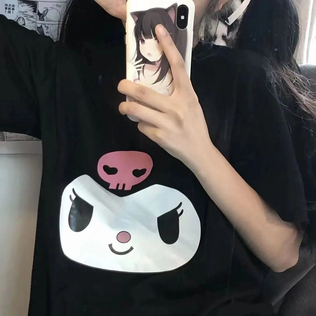 เสื้อยืดแขนสั้น พิมพ์ลายการ์ตูนคุโรมิ ทรงหลวม แบบเรียบง่าย สไตล์เกาหลี สําหรับผู้หญิง