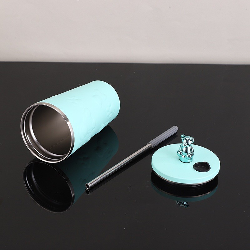 แก้วเก็บความเย็น แก้วกาแฟ แก้วหมี แก้วกาแฟเก็บอุณหภูมิ เก็บความเย็น พร้อมหลอดสแตนเลส Sus304  ขนาด 60