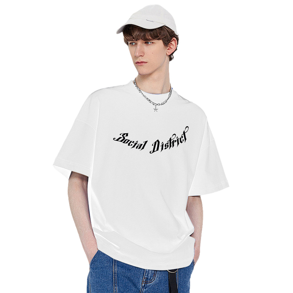ตัวอักษร การพิมพ์ เทรนด์ เสื้อยืด ผ้าฝ้ายแท้ ขนาดบวก สีดำ แขนสั้น