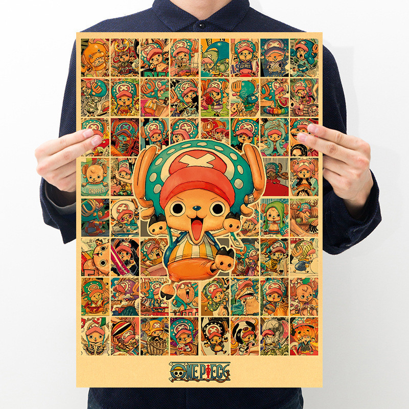 โปสเตอร์กระดาษคราฟท์ One Piece ขนาด 50.5x35 ซม. สไตล์เรโทร สําหรับตกแต่งคาเฟ่ บาร์