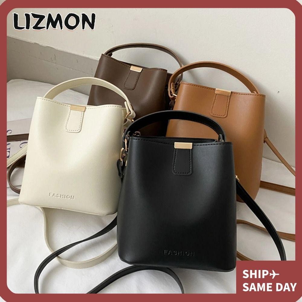 Lizmon กระเป๋าสะพายไหล่ หนัง PU ทรงบักเก็ต ขนาดใหญ่ จุของได้เยอะ สีพื้น สําหรับสตรี
