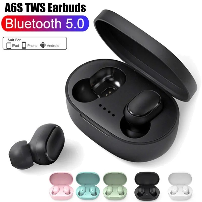 A6s TWS หูฟังไร้สายบลูทูธ 5.0 หูฟังบลูทูธตัดเสียงรบกวนสเตอริโอกันน้ำพร้อมไมโครโฟนแฮนด์ฟรีหูฟังชนิดใส่ในหูหูฟังไร้สาย