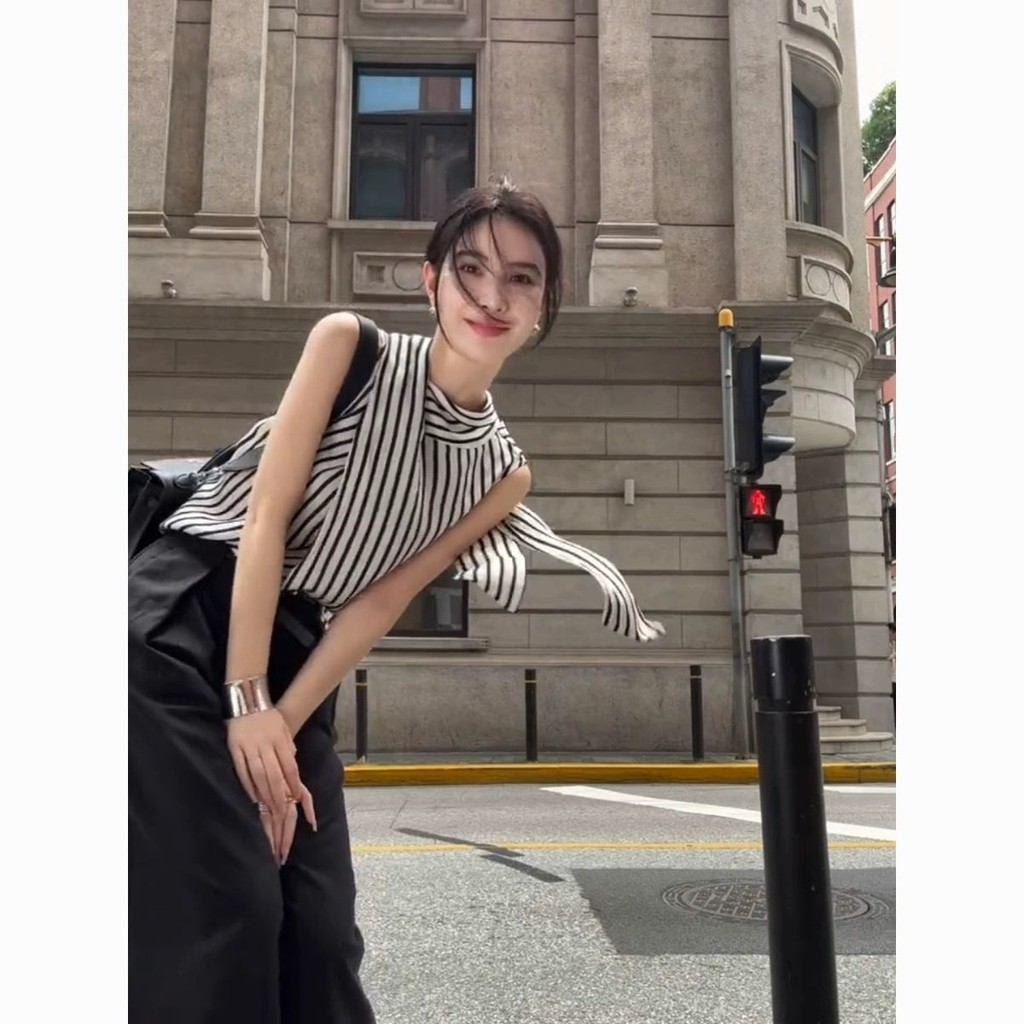 Li Xinger เสื้อกั๊กแขนกุด ลายทาง สไตล์ฝรั่งเศส ฤดูร้อน ระดับไฮเอนด์ สําหรับผู้หญิง