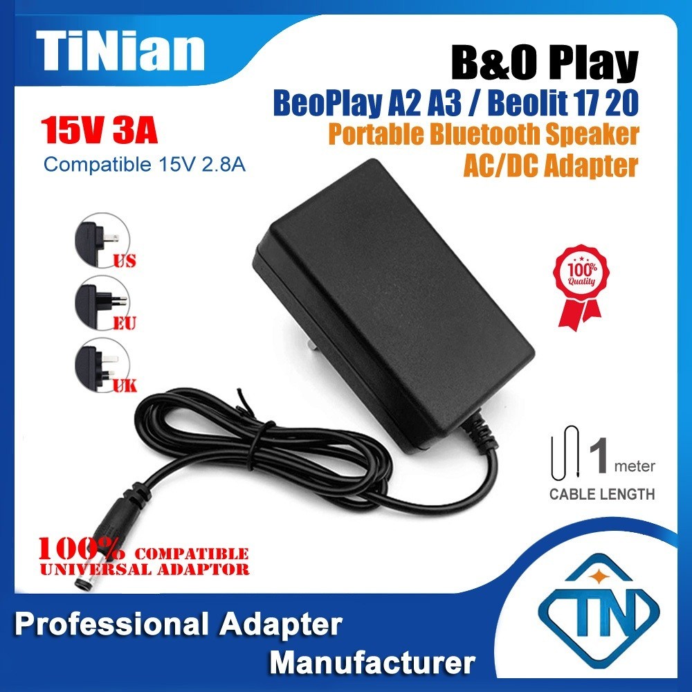 อะแดปเตอร์ชาร์จ พาวเวอร์ซัพพลาย 15V 3A 2.8A AC DC สําหรับลําโพงบลูทูธ B&O Play BeoPlay A2 (Active) A3 Beolit 17 20