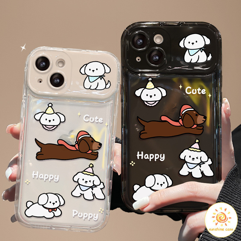 กระจกแต่งหน้าน้องหมาน่ารักแบบเต็มจอ ไอโฟน11 For iPhone 11 12 13 14 15Pro MAX X XS XR XS 6 7 8Plus SE2020 เคสโทรศัพท์
