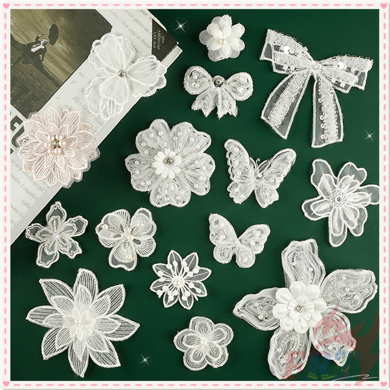1Pc Lace Bowknot Flowers Butterfly Patch DIY Fabrics Applique Sewing on Patches Decoration Accessories