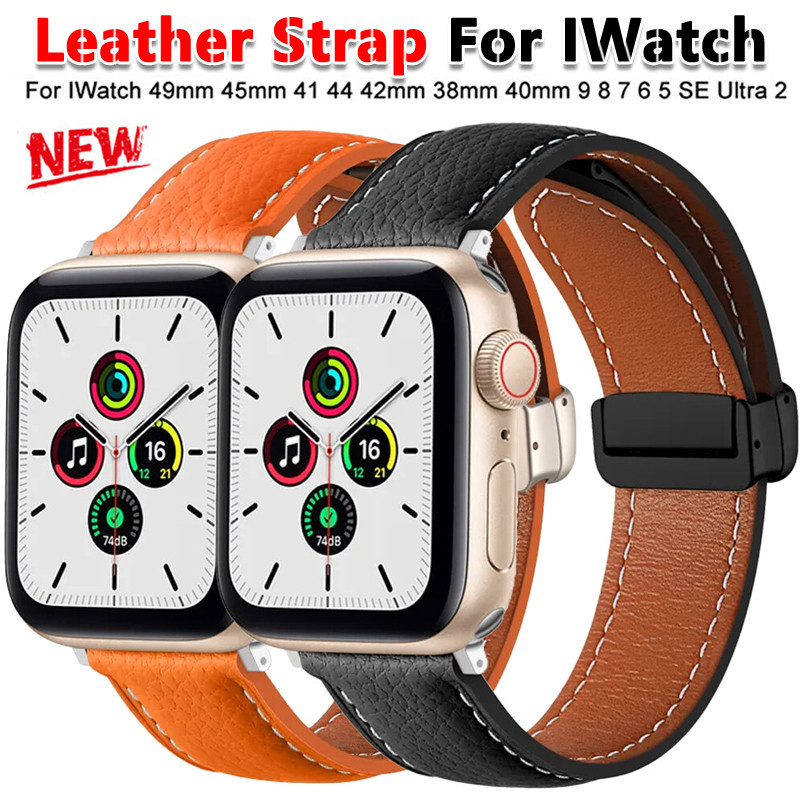 สายนาฬิกาข้อมือหนัง สําหรับ Apple watch Ultra 49 มม. 45 มม. 41 มม. 44 มม. 40 มม. 42 มม. 38 มม. iWatch Ultra 9 8 7 3 4 5 6 se
