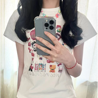 (จัดส่งตลอด 24 ชั่วโมง）Angle Official เสื้อยืดผู้หญิงฤดูร้อน ลุคหวานน่ารัก ทรงโอเวอร์ไซส์ สไตล์เกาหลี เข้ากับทุกชุด C23