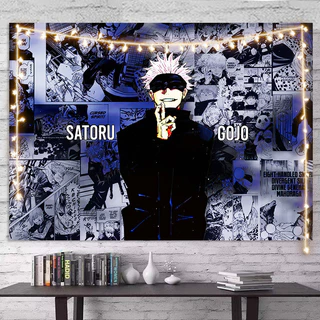 ผ้าพื้นหลัง Jujutsu Kaisen Satoru Gojo ผ้าแขวนอนิเมะสองมิติ ตกแต่งห้องพักนักเรียน ผ้าผนังมีสไตล์