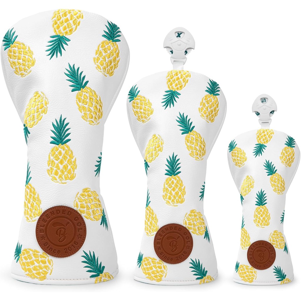 กอล์ฟคลับครอบคลุมสับปะรดเย็บปักถักร้อยไดร์เวอร์ Headcover Fariway ไม้ Headcover ไฮบริดหนังหัวกอล์ฟสํ