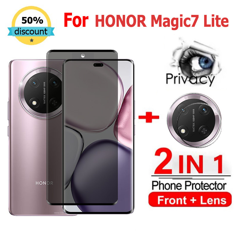 2 in 1 ฟิล์ม HONOR Magic 7 Lite ฟิล์มกระจกนิรภัยกันรอยหน้าจอ กันแอบมอง เพื่อความเป็นส่วนตัว สําหรับ Honor 200 100 90 70 50 X9C X7C X9b X9a X8b X7b X8a X7a X6a X50 X8 X9 X7 X6 Magic 5 6 7 Pro 5G ฟิล์มกันรอย ฟิล์มกล้อง