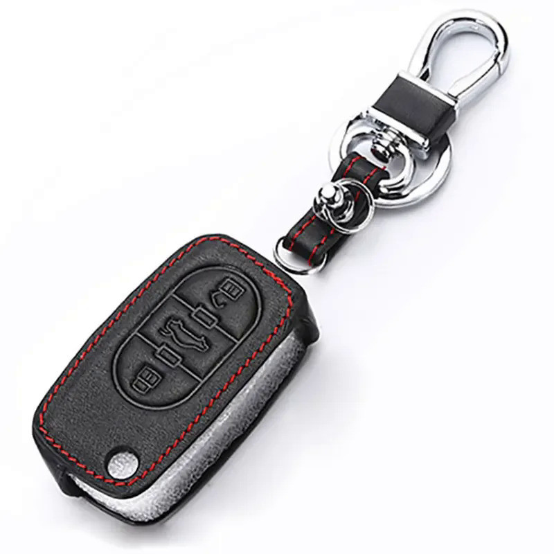 Leather Key Case for Audi A1 A4 B6 A6 C5 Tt 8N Silicone Car Key Cover 3 Button Key Holder Keychain A