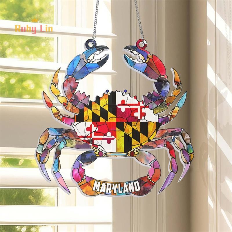 Ruby Lin Maryland Crab Charms Maryland Flag อะคริลิคแขวนป้าย MD Crab Wall Art Decor ความแปลกใหม่ Mar