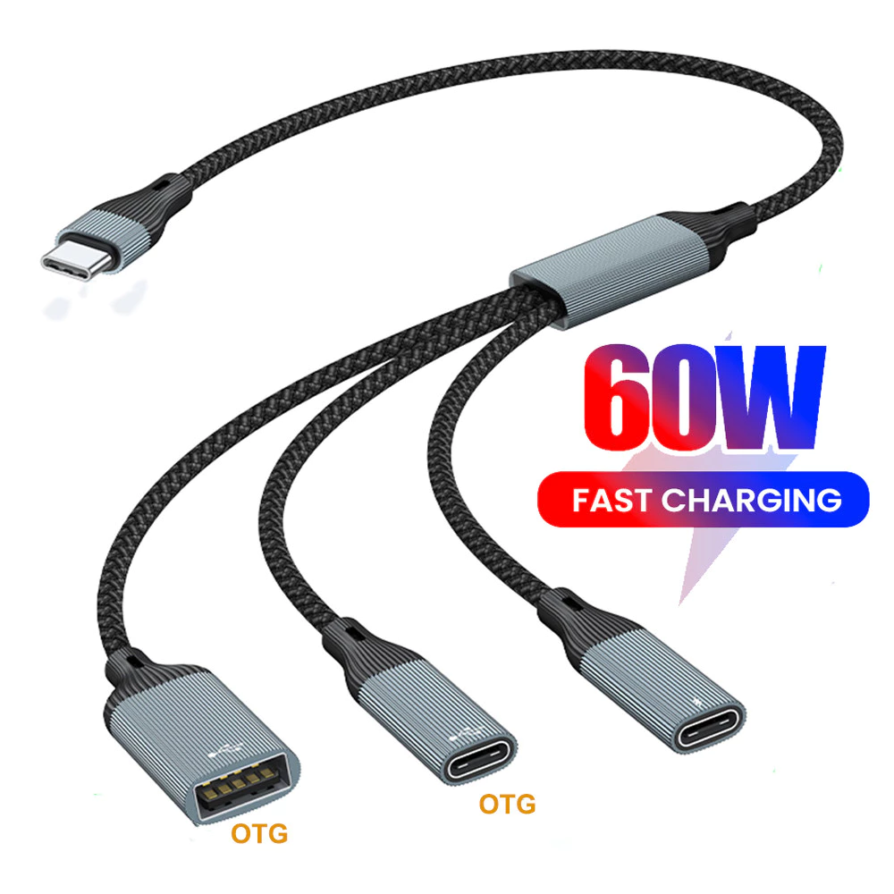 Twitch PD60W Fast สายชาร์จประเภท C ชาย Multi Type-C/USB หญิง Transfer Splitter อะแดปเตอร์ OTG การขยายการส่งข้อมูล 35 ซม.