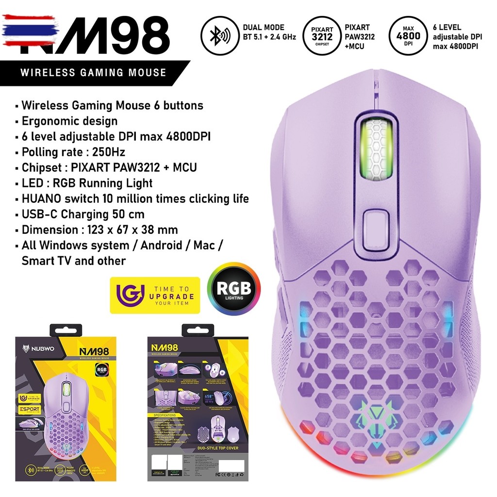 เมาส์เกมมิ่งไร้สาย Nubwo NM-98 & NM-103W Wireless Dual Mode Gaming Mouse เมาส์ไร้สาย เมาส์เกมมิ่ง ปร