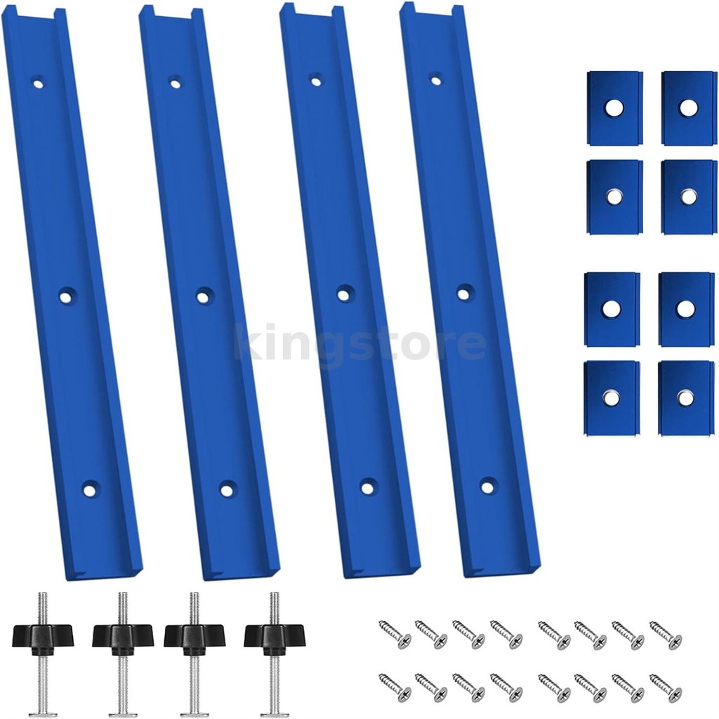 อลูมิเนียม T-Track 400 มม.สีฟ้าพร้อมสกรูแตะตัวเอง M8 จับ M8/M6 T-Track เลื่อนถั่วสําหรับงานไม้ Workb