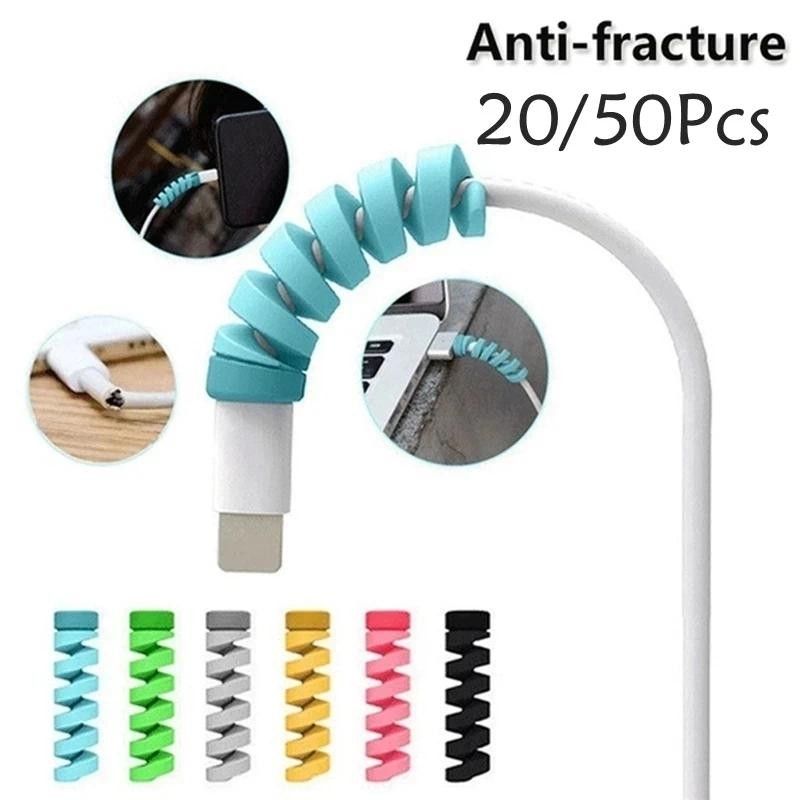 2 ชิ้นเกลียวม้วนสายเคเบิลข้อมูลสายหูฟังสายชาร์จสายไฟ Saver Protector ฝาครอบ