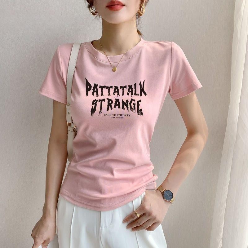 เสื้อยืดแขนสั้นผ้าฝ้าย สำหรับผู้หญิง ทรงสลิมฟิต สไตล์ลำลอง เสื้อคอกลม