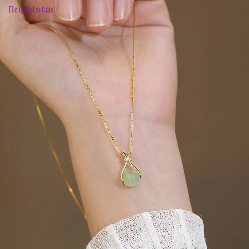 Brightstar สร้อยคอโลหะ ทอง 18K จี้หยก เครื่องประดับแฟชั่น สําหรับผู้หญิง