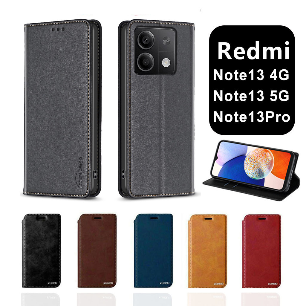 เคสฝาพับ ตั้งได้ Redmi Note13 Note13Pro 13C 12 12C Note12 4G/5G Note12 Pro เคส ใส่นามบัตรได้ ฝาพับหนัง แม่เหล็ก