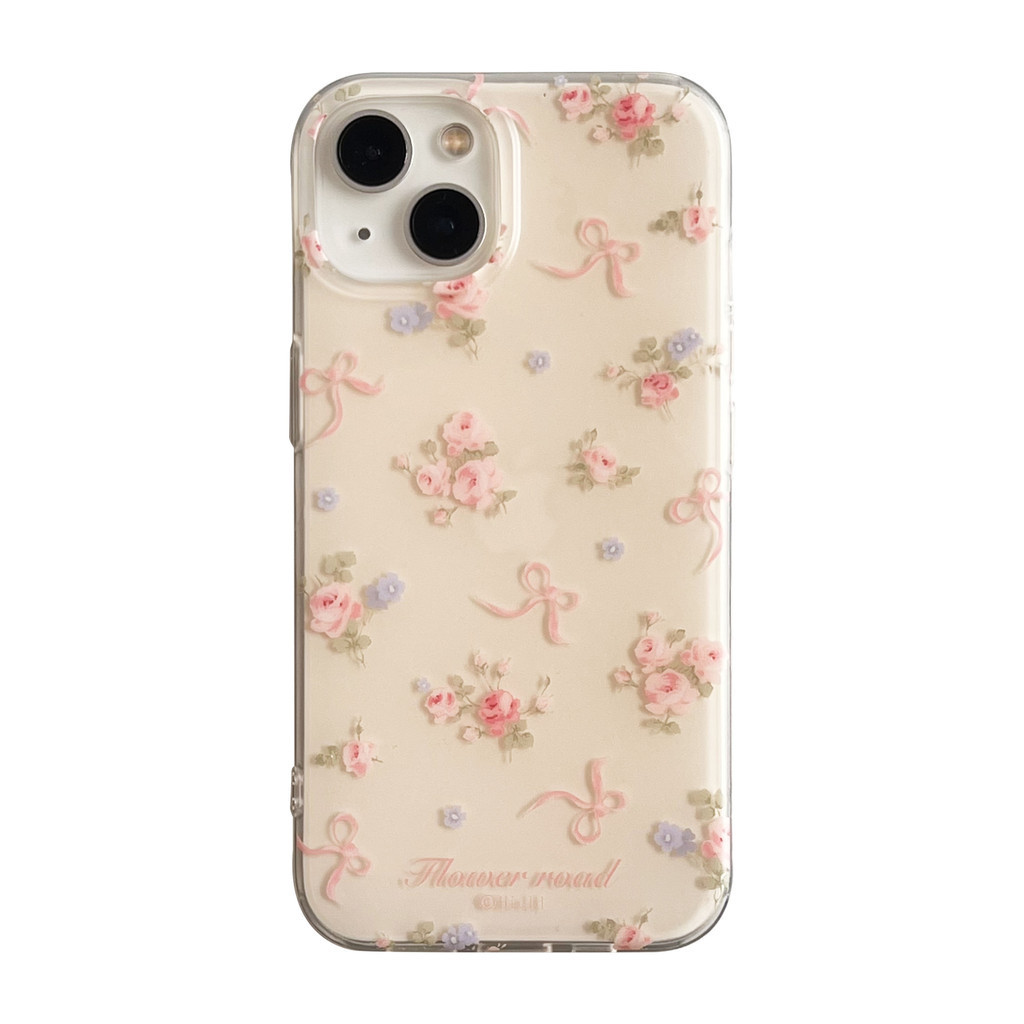 เคสโทรศัพท์มือถือ ป้องกันกระแทก ลายดอกกุหลาบ ประดับโบว์ สองด้าน สําหรับ Apple IPhone 15 14 13 12 11 Pro Max 14Plus 15Plus
