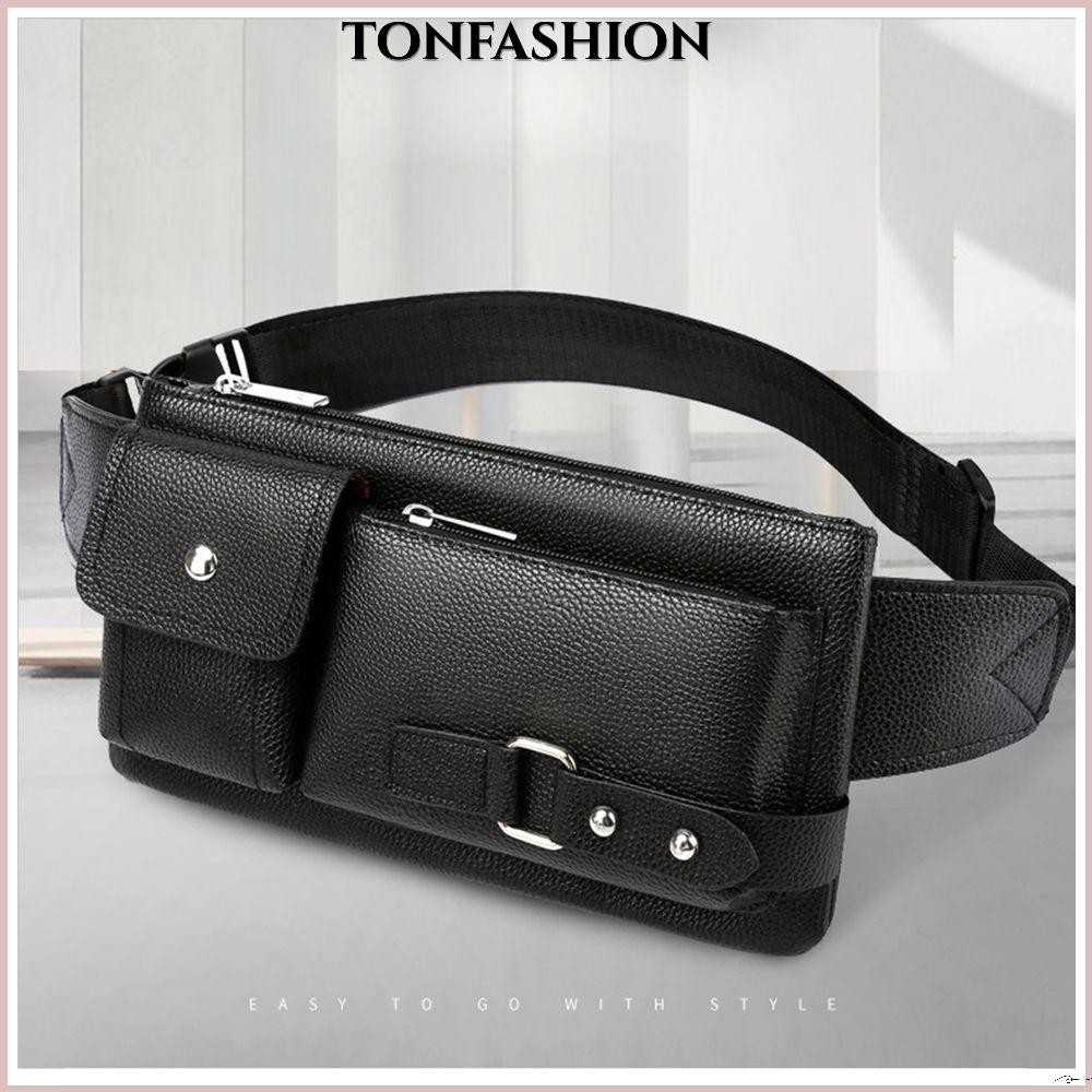 Tonfashion กระเป๋าคาดเอวหนัง แฟชั่น กีฬากลางแจ้ง ผู้ชาย เข็มขัด กระเป๋าคาดอก