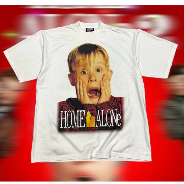 เสื้อยืดคอฟิต รุ่น Home Alone สีเฟดขาว #DTG