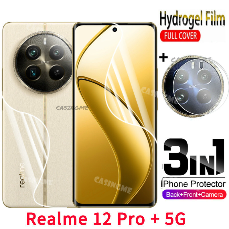 3in1 ฟิล์มไฮโดรเจลนิ่ม กันรอยหน้าจอ ด้านหลัง ไม่ใช่กระจกนิรภัย สําหรับ Realme12 Pro+ 5G 12Pro+ Realme 12 Pro + Plus 5G