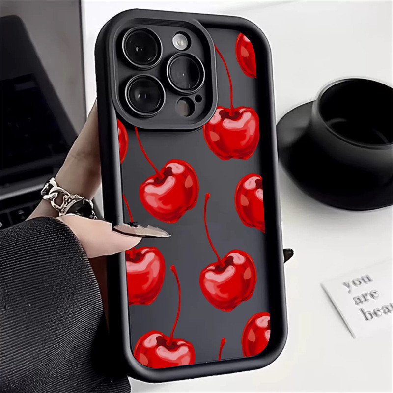 เคสโทรศัพท์มือถือ กันกระแทก ลายเชอร์รี่สีแดง สําหรับ iPhone 11 14 12 13 15 Pro Max XS XR X 7 8 14 15 Plus SE 2020 Mini
