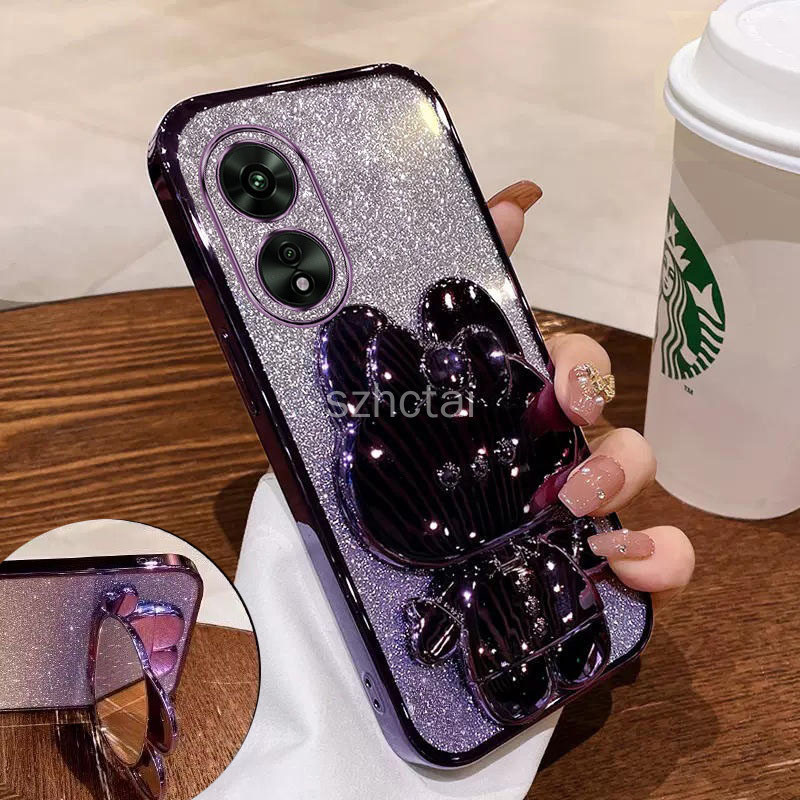เคส OPPO A60 A79 A18 A38 A58 A78 A98 กลิตเตอร์ วิบวับ ชุบไฟฟ้า ขอบตรง แมวน่ารัก ขาตั้ง เคสโทรศัพท์ เลนส์เต็มรูปแบบ เคสนิ่ม OPPO A79 A18 A38 A58 A78 A98