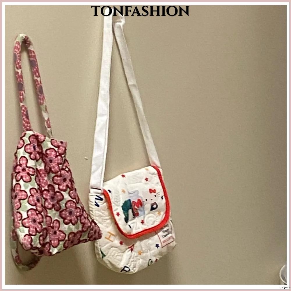 Tonfashion กระเป๋าสะพายไหล่ ผ้าไนล่อนนุ่ม ปักลายน่ารัก