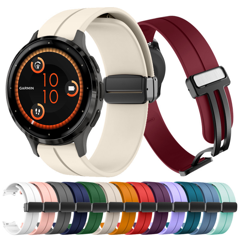 สายนาฬิกาข้อมือซิลิโคน แบบแม่เหล็ก 18 มม. สําหรับ Garmin Venu 3s 2s Vivoactive 4s Forerunner 255s 265s Vivomove 3s