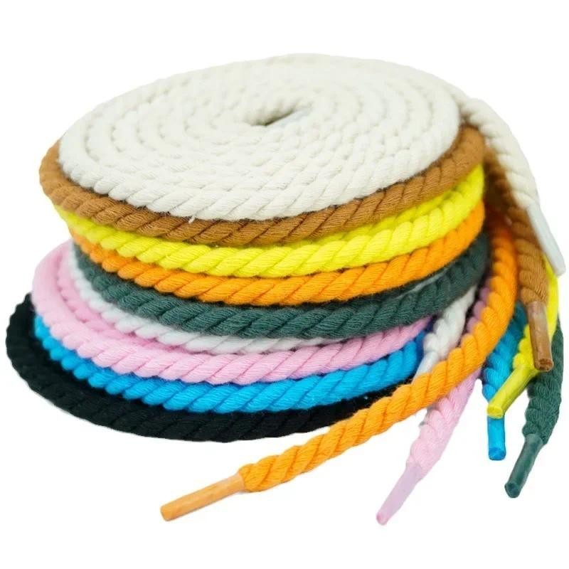 ใหม่ 1 คู่รอบเชือกผูกรองเท้า 0.6 ซม.ผ้าฝ้ายหนาเชือกผูกรองเท้า Twisted เชือก Laces รองเท้าผ้าใบรองเท้า Laces สําหรับรองเท้า