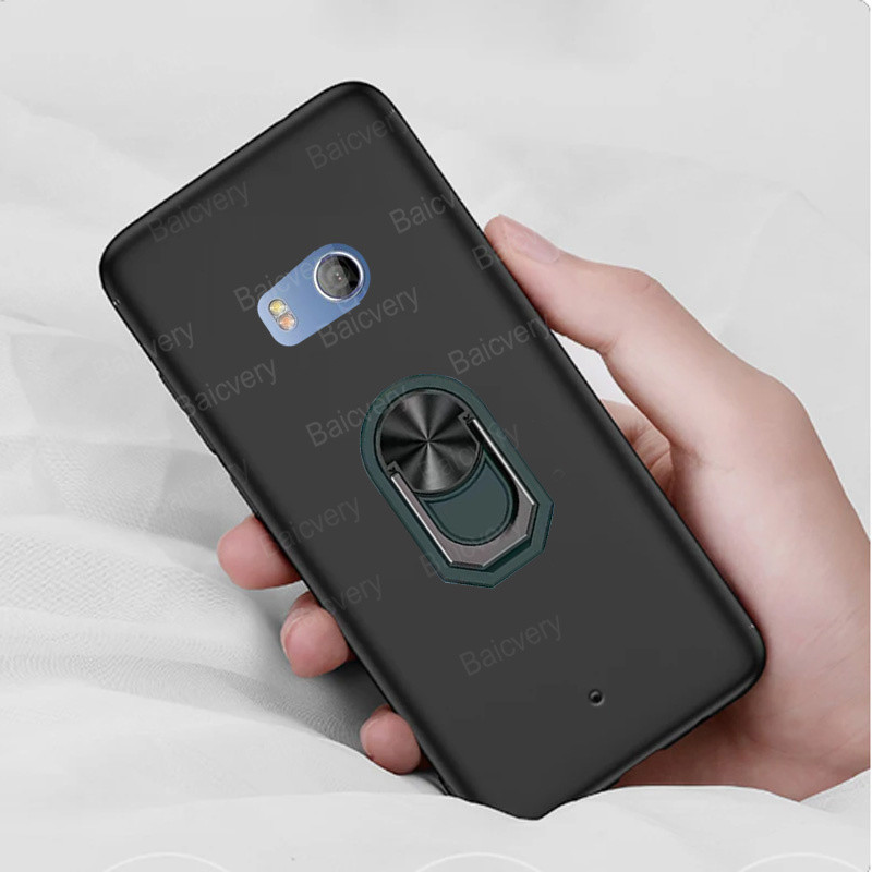 เคสโทรศัพท์ HTC U11 พร้อมแหวนนิ้วแม่เหล็ก ตัวยึด นิ่ม สีดําด้าน ซิลิโคน TPU ป้องกัน