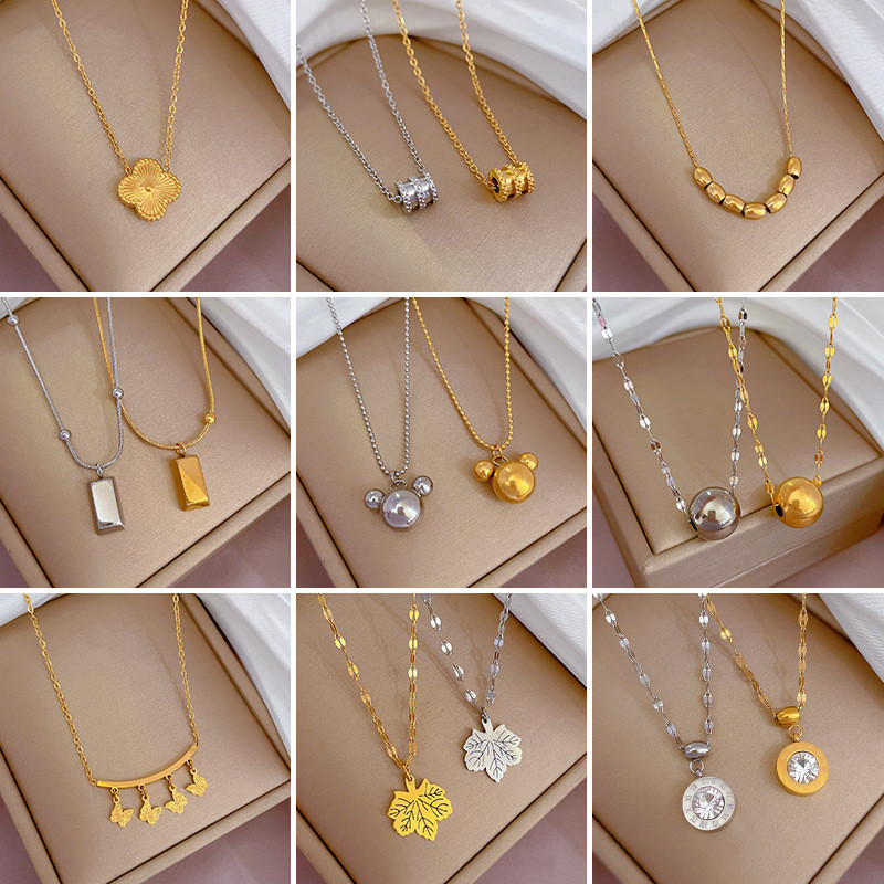 [เหล็กไทเทเนียม] สร้อยคอโซ่ ชุบทอง 18K จี้ล็อค คุณภาพสูง