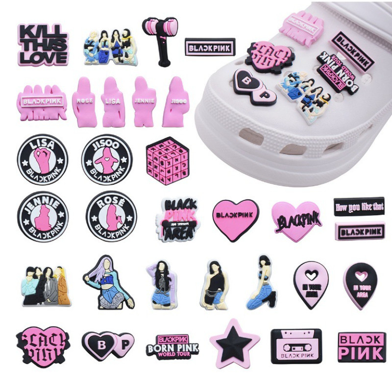 การ์ตูน Blackpink Jibbitz Charm Jennie Rose Jibits Crocs Pin Lisa Jisoo รองเท้า Charms Kpop Jibbits Crocks สําหรับเด็ก อุปกรณ์เสริมตกแต่งรองเท้า
