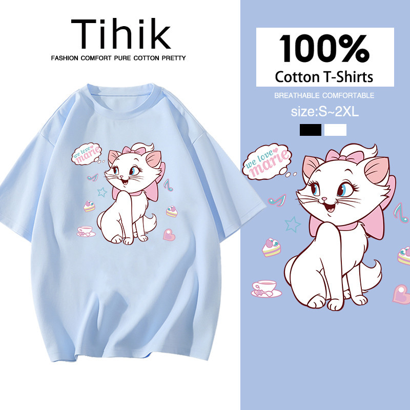 (จัดส่งตลอด 24ชั่วโมง)TIHIK เสื้อลายแมว oversize cotton100 ใส่สบายๆ สไตล์เกาหลี T0619-3