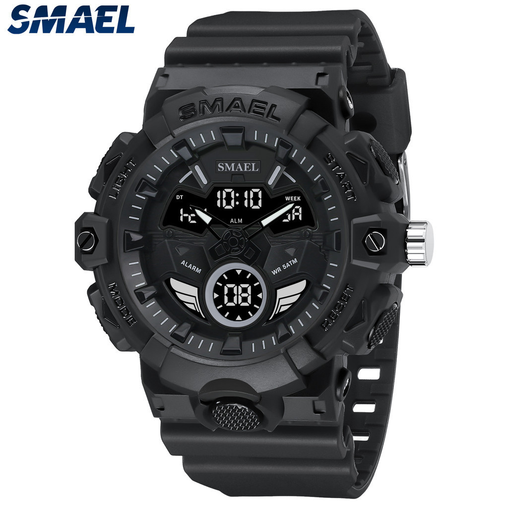 SMAEL 8085 Cool Dual Display Multi functional กีฬากลางแจ้ง Night Light กันน้ําผู้ชายนาฬิกาอิเล็กทรอน