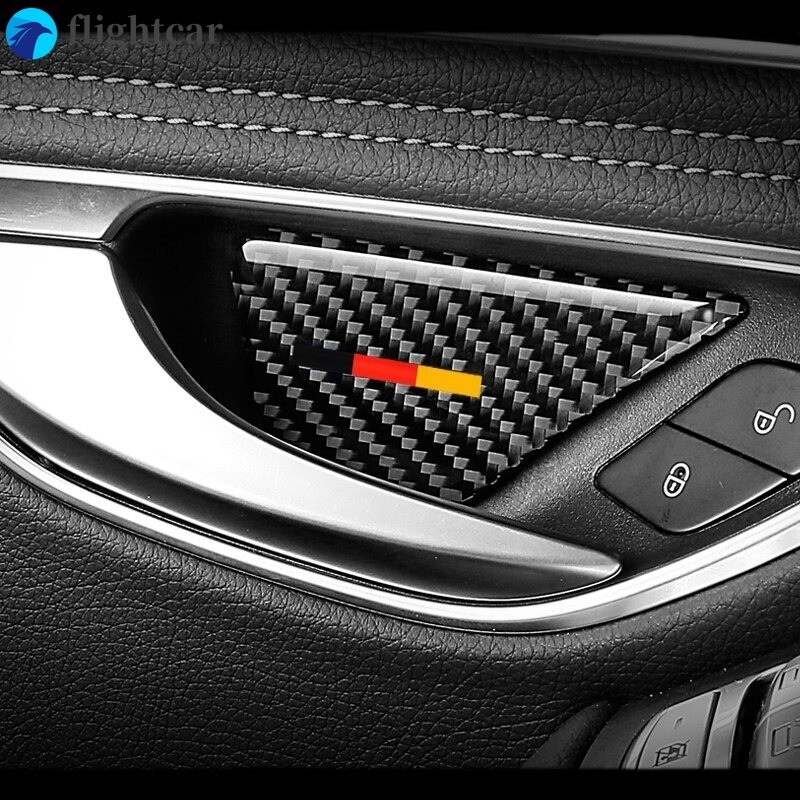 (FT) สติกเกอร์ติดมือจับประตูรถยนต์ คาร์บอนไฟเบอร์ สําหรับ Mercedes Benz C E Class GLC GLK w204 W205 W212 W213 4 ชิ้น