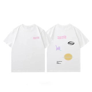 (จัดส่งตลอด 24 ชั่วโมง）Angle Official เสื้อยืดแขนสั้นโอเวอร์ไซส์ผู้หญิง พิมพ์ทั้งหน้าหลัง สไตล์เกาหลีมินิมอล T106