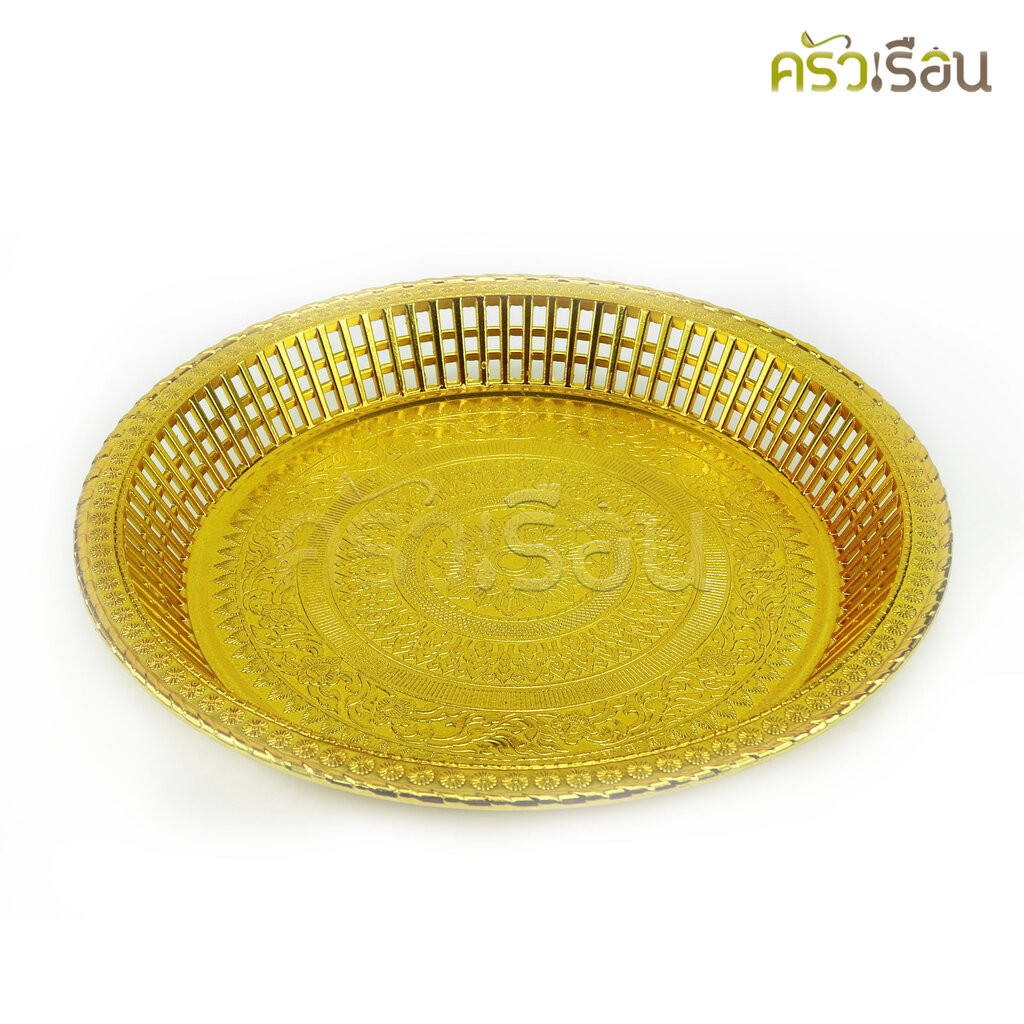 ลายไทย ถาดรัตนโกสินทร์ พลาสติก สีทอง [ราคาต่อใบ] ถาดลายไทย ถาดพลาสติก