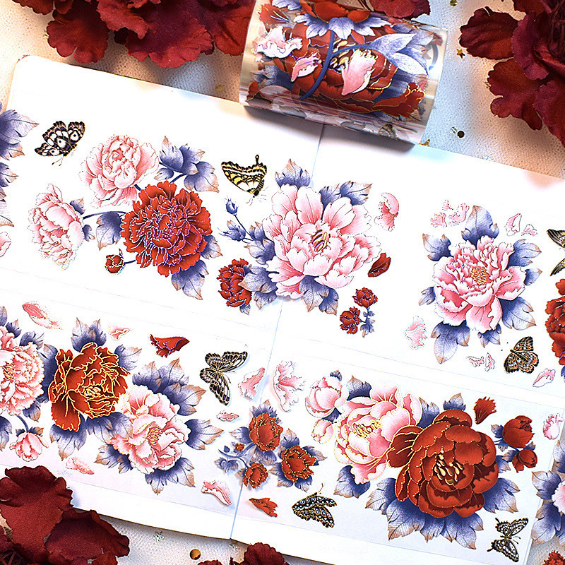 สไตล์โบราณไหลกัญชาคู่มือเทปไม้ไผ่ Collage Handmade diy เลเซอร์ Gilding Flower Series Washi คู่มือ