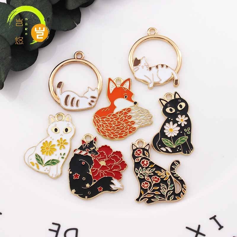 2 ชิ้น/ล็อตการ์ตูน Fox ดอกไม้แมวเคลือบโลหะผสมเคลือบจี้อุปกรณ์เสริม Charms สําหรับผู้หญิง, Key Chain/ต่างหู/สร้อยคอจี้ Handmade DIY เครื่องประดับ 124