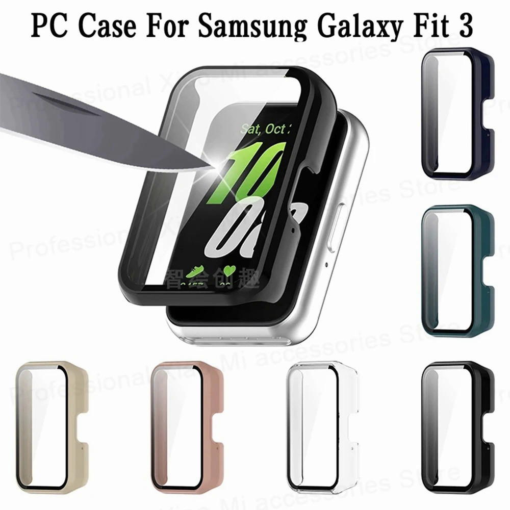 เคสแข็ง + กระจก สําหรับ Samsung Galaxy Fit 3 ฝาครอบป้องกันรอบด้าน PC กันชน ป้องกันหน้าจอ สําหรับ Samsung Fit3 อุปกรณ์เสริม