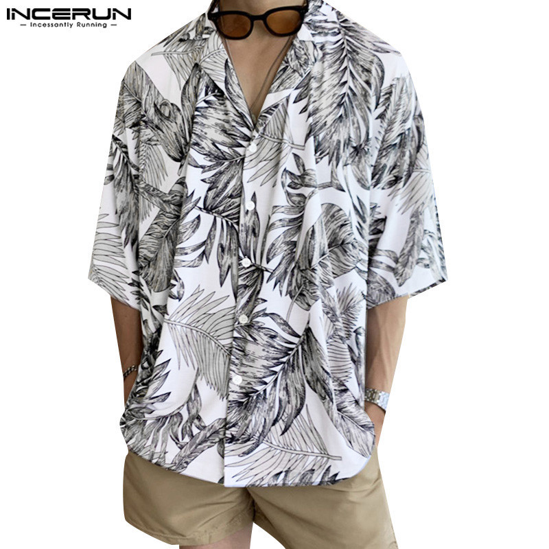Incerun เสื้อเชิ้ตลําลอง แขนสั้น พิมพ์ลาย สไตล์วินเทจ แฟชั่นสําหรับผู้ชาย