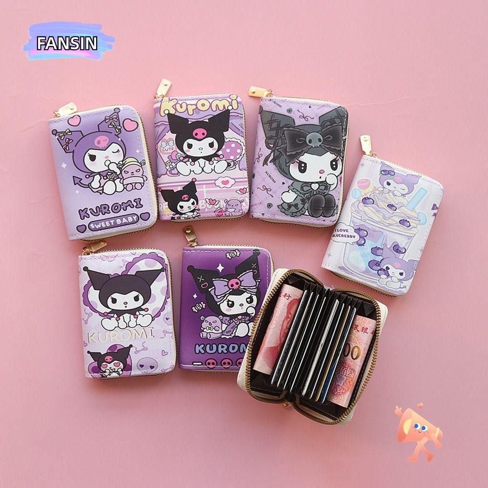 Fansin กระเป๋าสตางค์ กระเป๋าใส่เหรียญ หนัง PU ลายการ์ตูนคุโรมิ ความจุขนาดใหญ่ แบบพกพา สําหรับนักเรียน