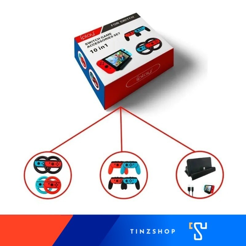 iPlay Nintendo Switch Game Accessories Set 10 in 1  อุปกรณ์เสริม สำหรับเครื่องเกม นินเทนโดสวิทซ์ 10 in1 ใช้ได้กับทุกรุ่น