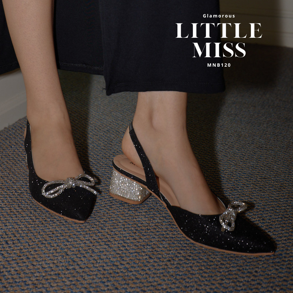 รองเท้าเสริมส้น [บวกไซส์] MiniB "Little Miss" #mnb120 - รองเท้าคัชชูส้นสูงส้นเพชร ประดับโบว์เพชร
