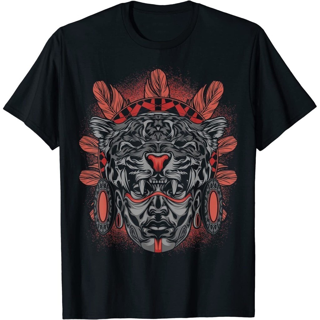 เสื้อยืด พิมพ์ลาย Aztec Jaguar Ancient Warrior Native Mexican Mythology สไตล์โบราณ